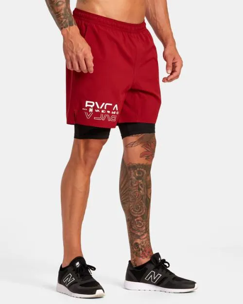 Rvca Yogger Train 2In1 Elastic Waist Workout Shorts 17034 Cardinal Men Athletic Shorts