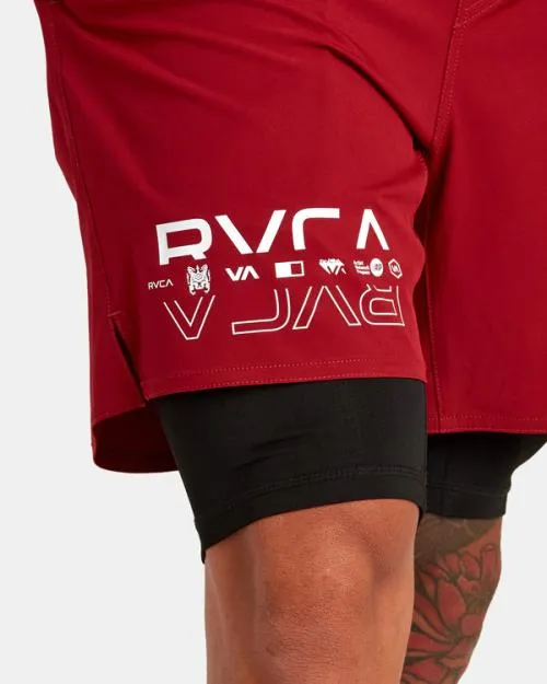 Rvca Yogger Train 2In1 Elastic Waist Workout Shorts 17034 Cardinal Men Athletic Shorts