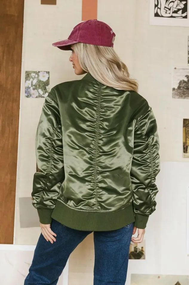 Rylee Satin Bomber Jacket In Green Green Women Bohme Outerwear