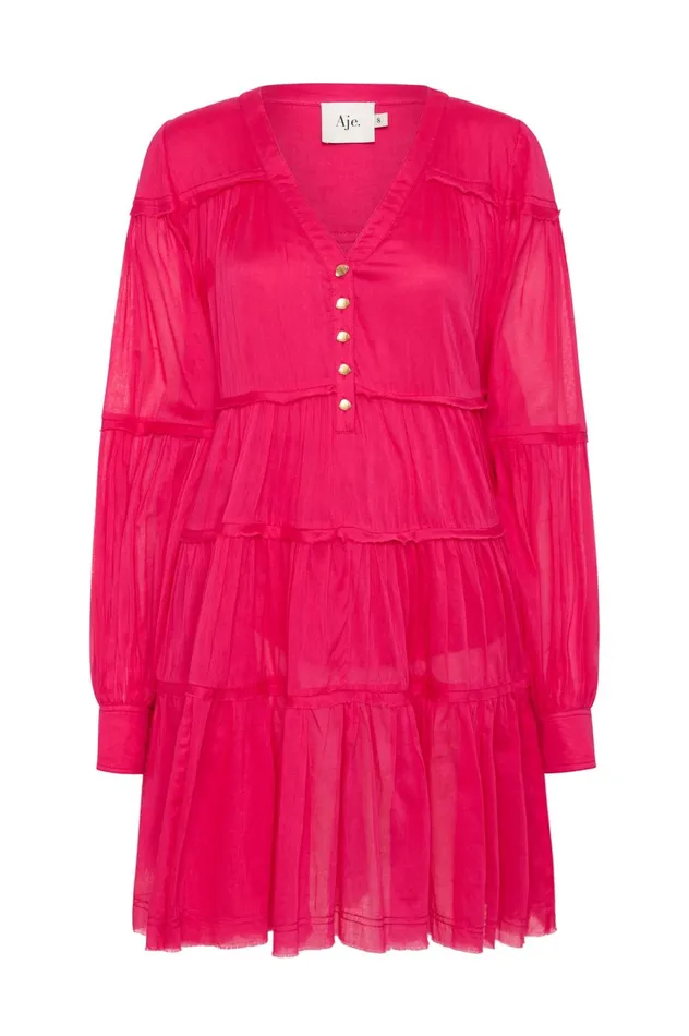 Sally Tiered Plunge Mini Dress Hot Pink Women Aje Mini Dresses