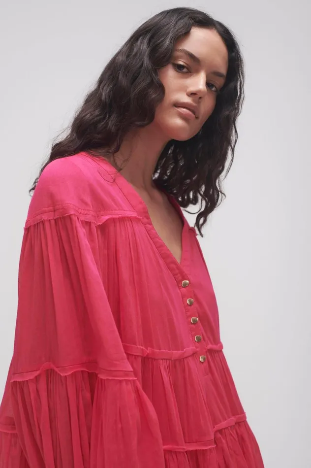 Sally Tiered Plunge Mini Dress Hot Pink Women Aje Mini Dresses