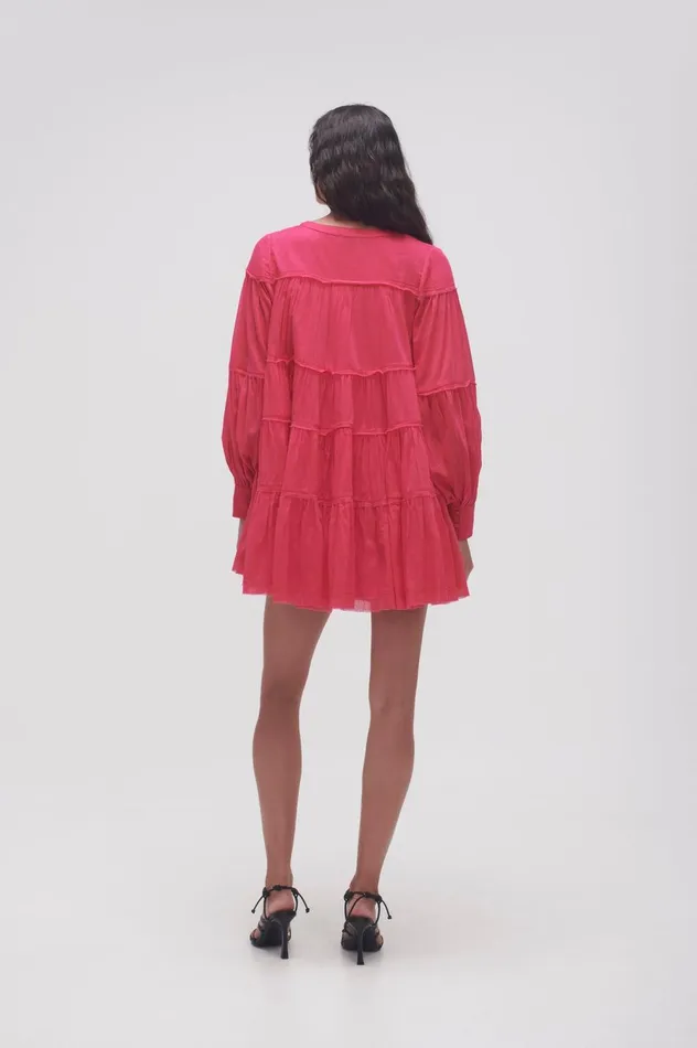 Sally Tiered Plunge Mini Dress Hot Pink Women Aje Mini Dresses
