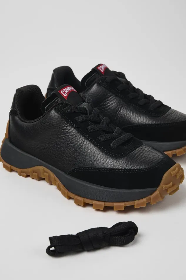 School Shoes Kids Camper Drift Trail Black Leather And Nubuck Sneaker