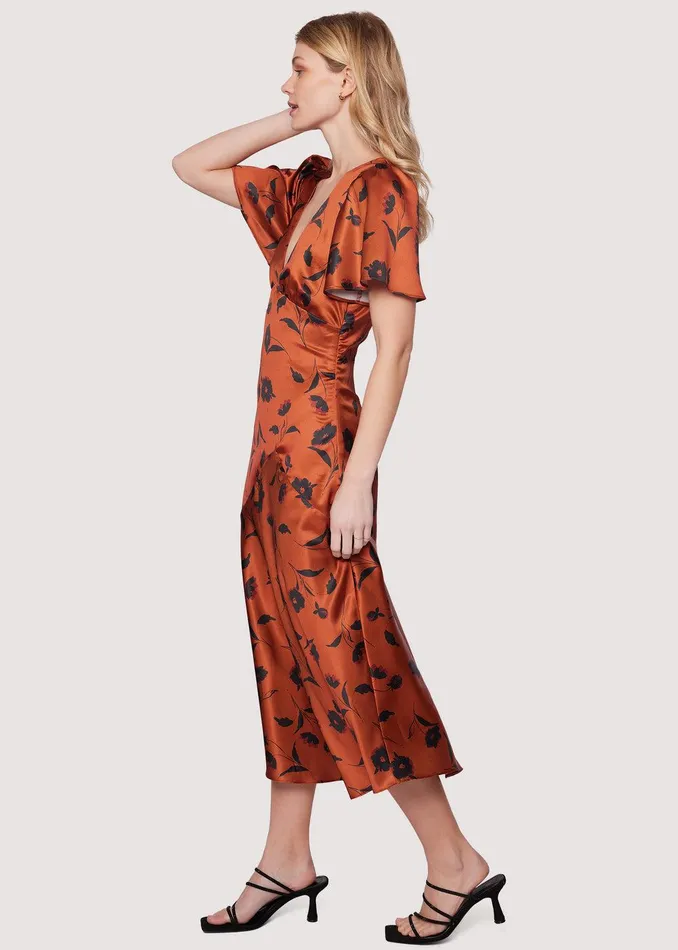 Sepia Dahlia Midi Dress Brownfloral Women Lost Wander Dresses