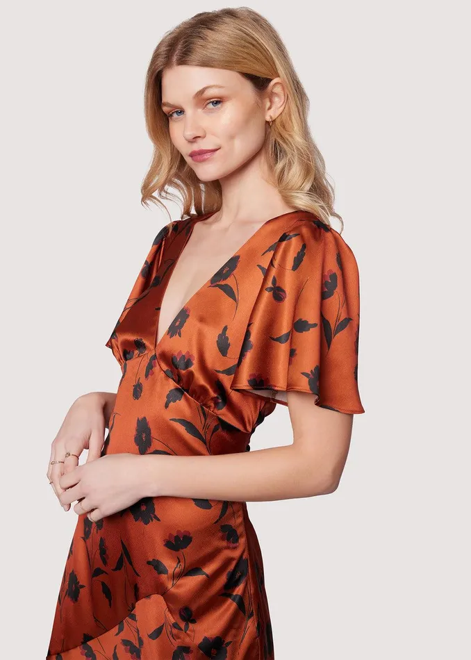 Sepia Dahlia Midi Dress Brownfloral Women Lost Wander Dresses