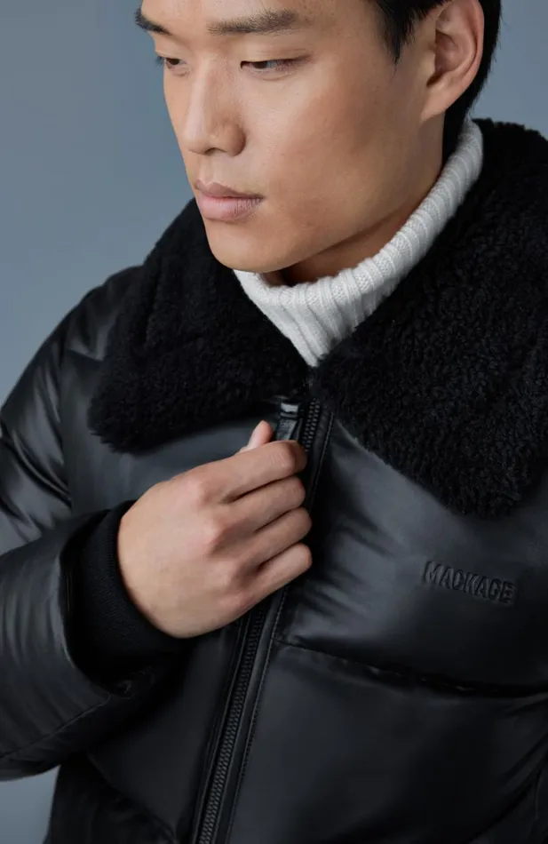 Shearling Jackets Men Mackage KYRIE Leather Down Quilted Jacket With Shearling Collar Black Shearling Jackets Men Mackage KYRIE Leather Down Quilted Jacket With Shearling Collar Black