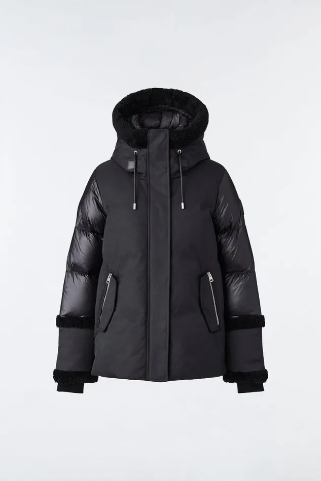 Shearling Jackets Women Mackage CYRAH Arctic Twill Down Jacket With Shearling Trim Blackcream Shearling Jackets Women Mackage CYRAH Arctic Twill Down Jacket With Shearling Trim Blackcream