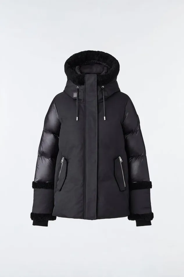 Shearling Jackets Women Mackage CYRAH Arctic Twill Down Jacket With Shearling Trim Blackcream Shearling Jackets Women Mackage CYRAH Arctic Twill Down Jacket With Shearling Trim Blackcream