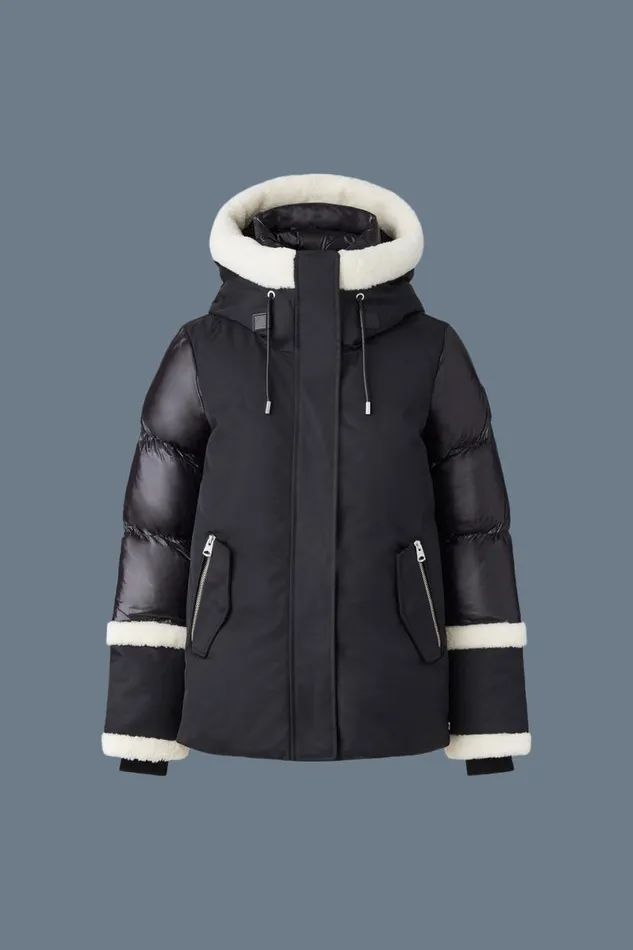 Shearling Jackets Women Mackage CYRAH Arctic Twill Down Jacket With Shearling Trim Blackcream Shearling Jackets Women Mackage CYRAH Arctic Twill Down Jacket With Shearling Trim Blackcream