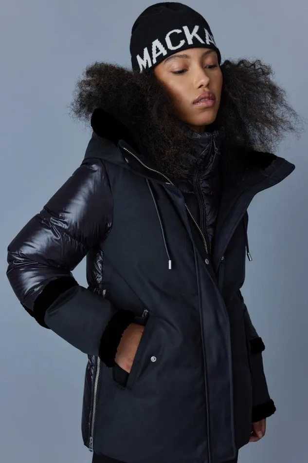 Shearling Jackets Women Mackage CYRAH Arctic Twill Down Jacket With Shearling Trim Blackcream Shearling Jackets Women Mackage CYRAH Arctic Twill Down Jacket With Shearling Trim Blackcream