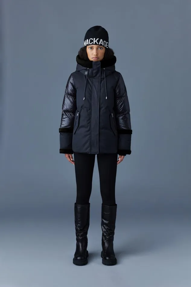 Shearling Jackets Women Mackage CYRAH Arctic Twill Down Jacket With Shearling Trim Blackcream Shearling Jackets Women Mackage CYRAH Arctic Twill Down Jacket With Shearling Trim Blackcream