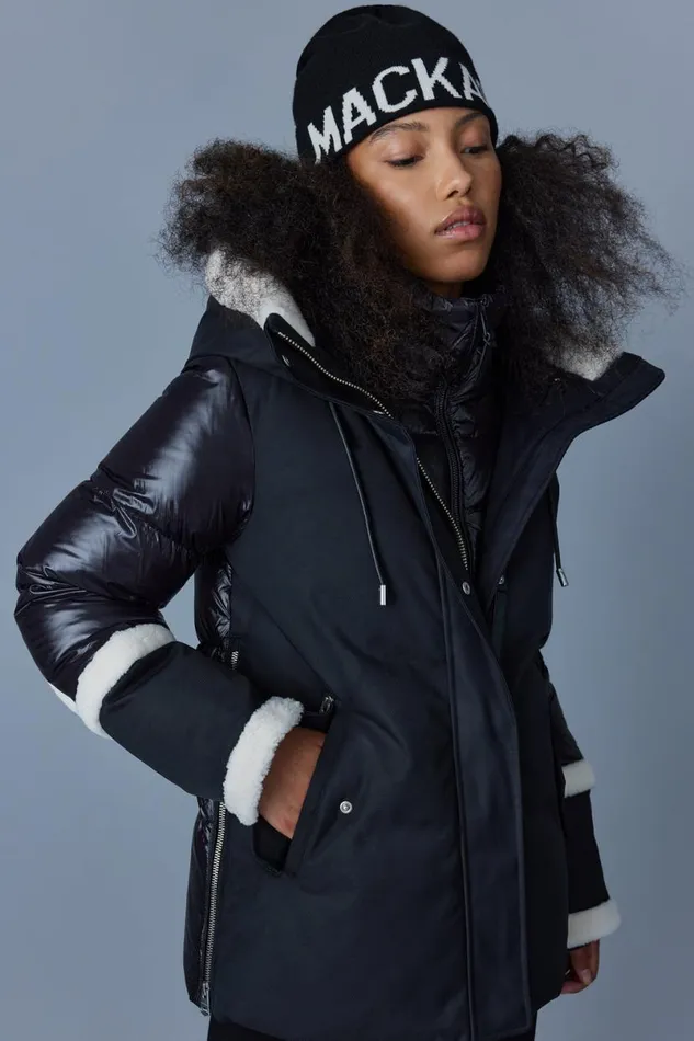 Shearling Jackets Women Mackage CYRAH Arctic Twill Down Jacket With Shearling Trim Blackcream Shearling Jackets Women Mackage CYRAH Arctic Twill Down Jacket With Shearling Trim Blackcream