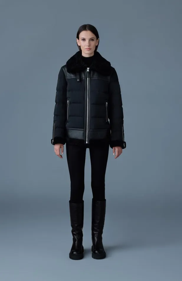 Shearling Jackets Women Mackage VANNA Mixedmedia Shearling Down Jacket Trenchnatural
