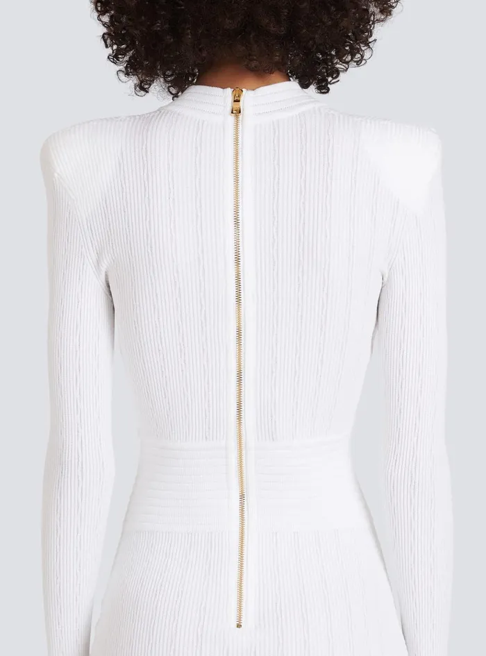 Short Knitted Dress With Gold Buttons White Women Balmain Dresses