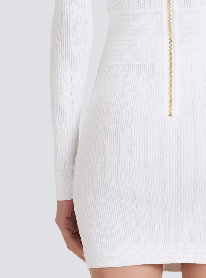 Short Knitted Dress With Gold Buttons White Women Balmain Dresses