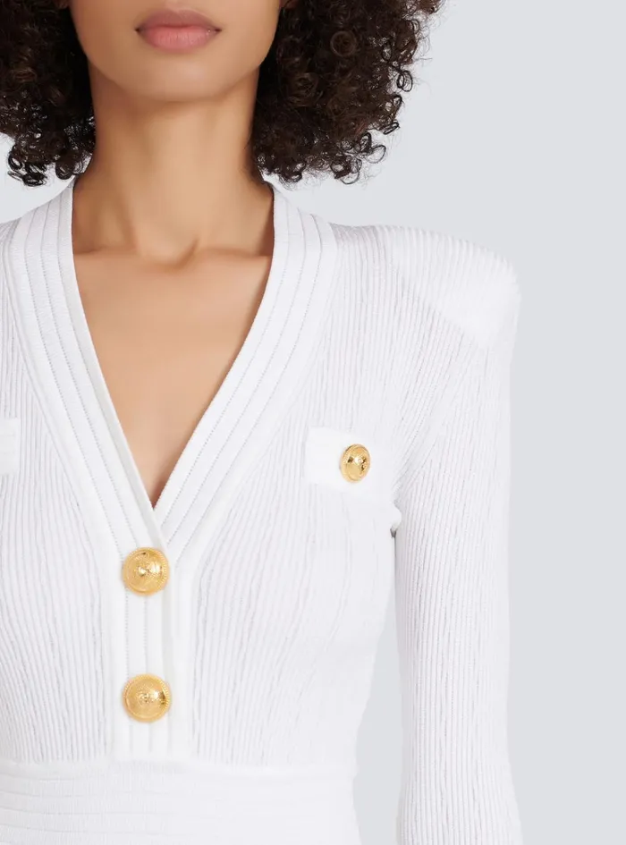 Short Knitted Dress With Gold Buttons White Women Balmain Dresses