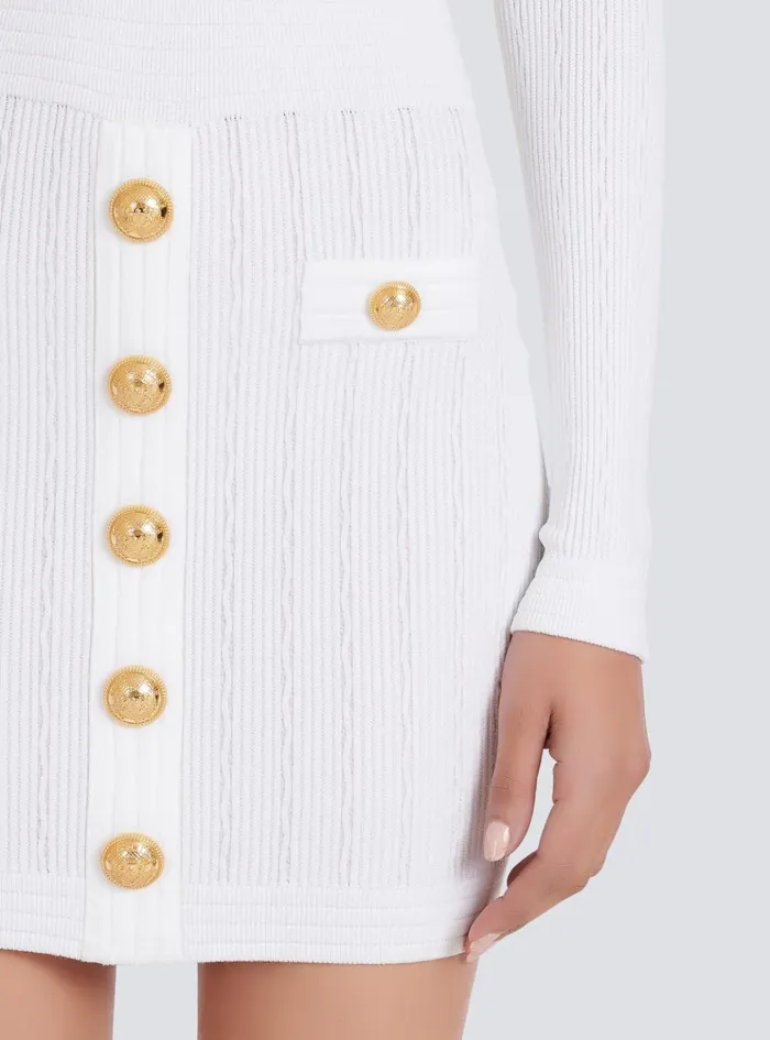 Short Knitted Dress With Gold Buttons White Women Balmain Dresses