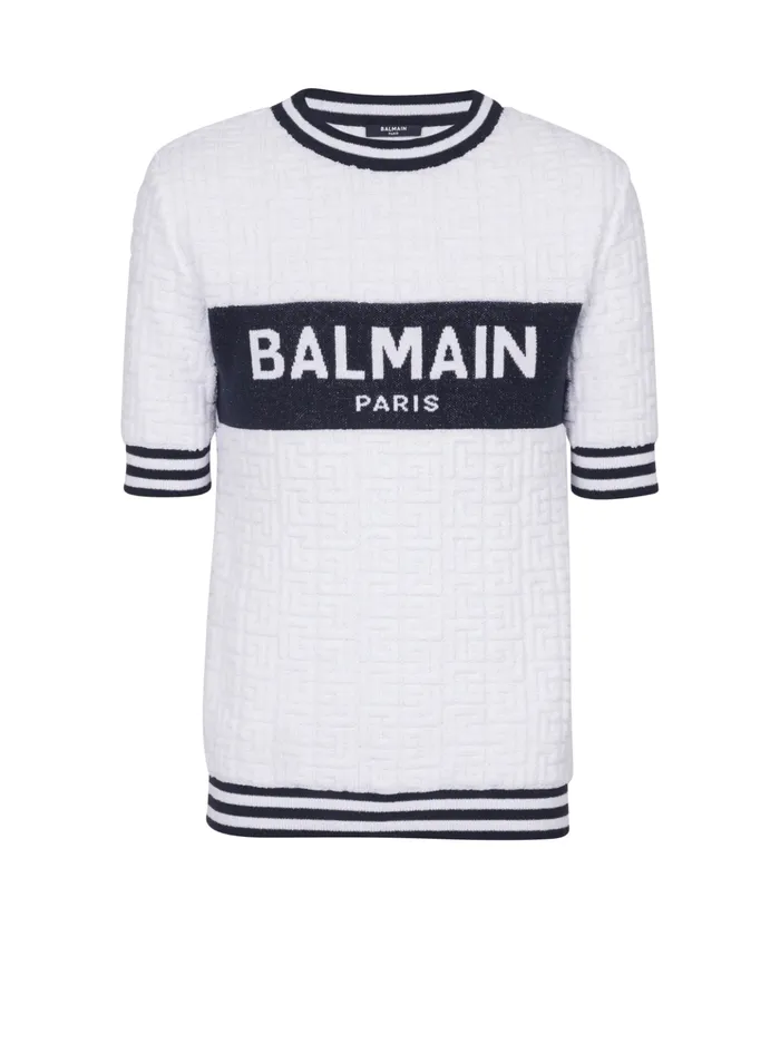 Shortsleeved PB Labyrinth Knit Tshirt White Men Balmain Knitwear