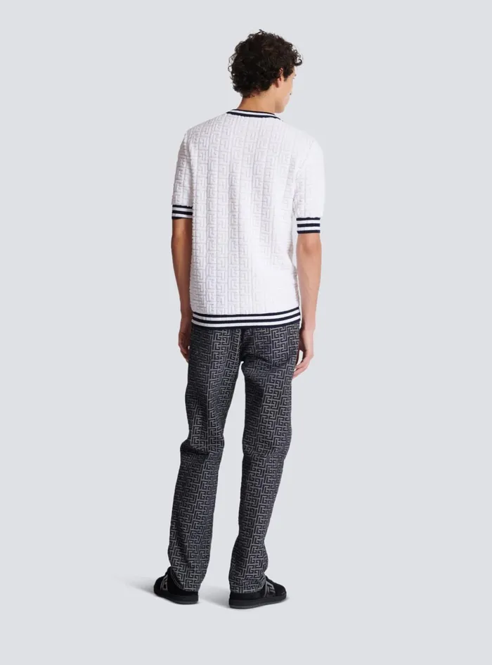 Shortsleeved PB Labyrinth Knit Tshirt White Men Balmain Knitwear