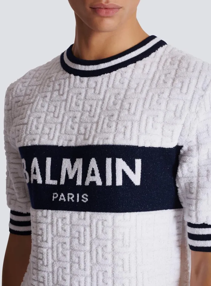 Shortsleeved PB Labyrinth Knit Tshirt White Men Balmain Knitwear