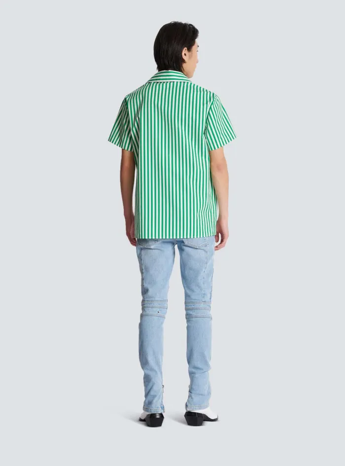 Shortsleeved Striped Cotton Pyjama Shirt Green Men Balmain Shirts And Polos