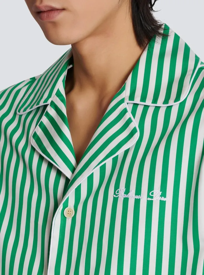 Shortsleeved Striped Cotton Pyjama Shirt Green Men Balmain Shirts And Polos
