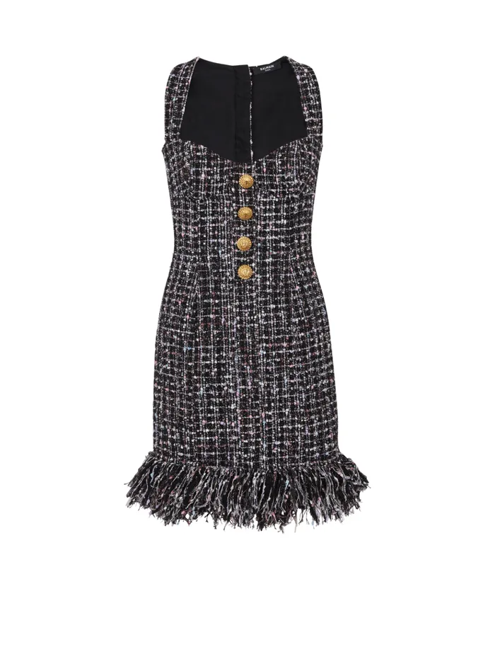 Short Tweed Dress With Buttons Black Women Balmain Dresses