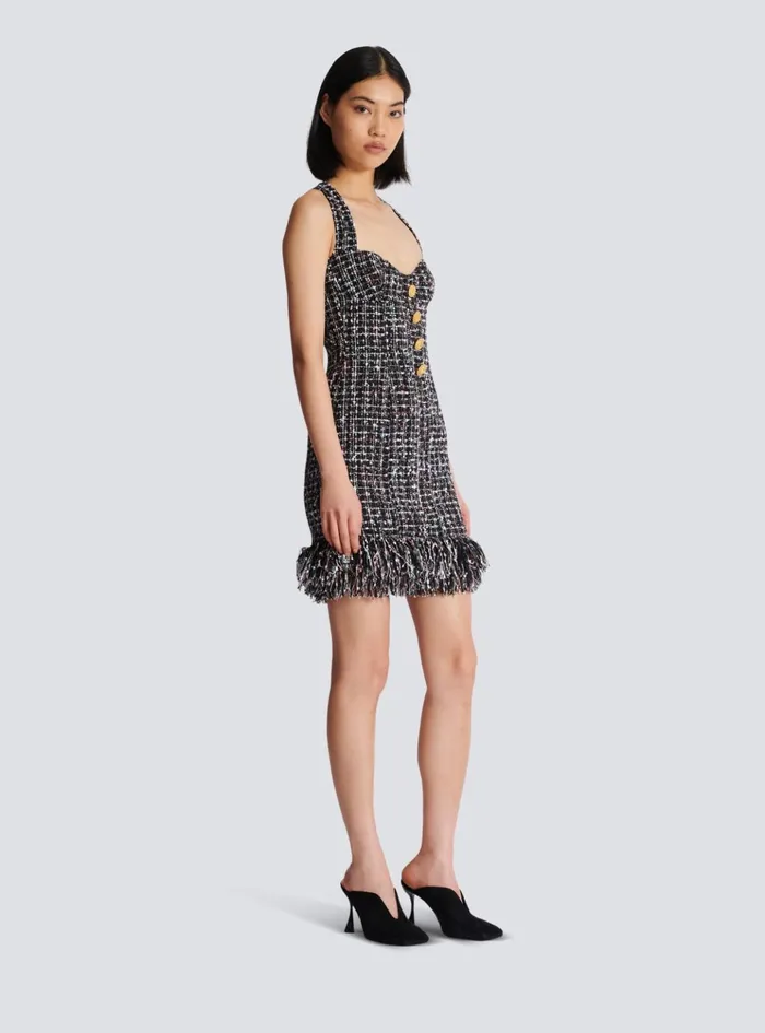 Short Tweed Dress With Buttons Black Women Balmain Dresses
