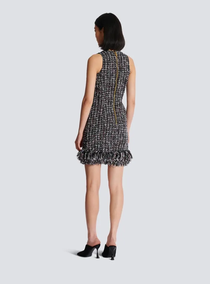 Short Tweed Dress With Buttons Black Women Balmain Dresses