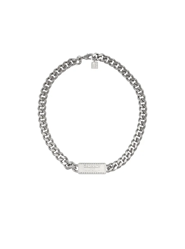 Signature Tubular Brass Necklace Silver Men Balmain Fashion Jewelry