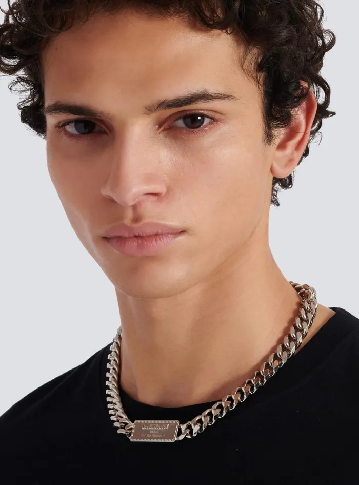 Signature Tubular Brass Necklace Silver Men Balmain Fashion Jewelry