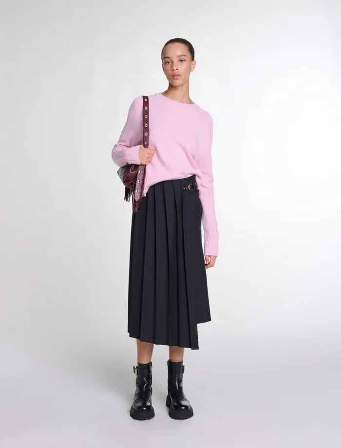 Skirts and Shorts Women Maje Asymmetrical Long Pleated Skirt Black
