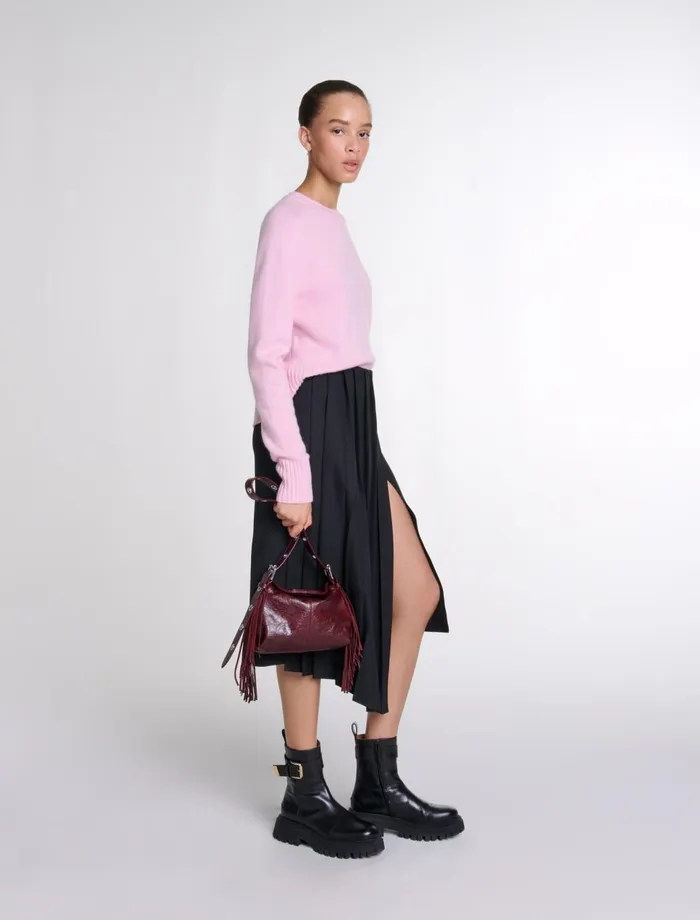 Skirts and Shorts Women Maje Asymmetrical Long Pleated Skirt Black