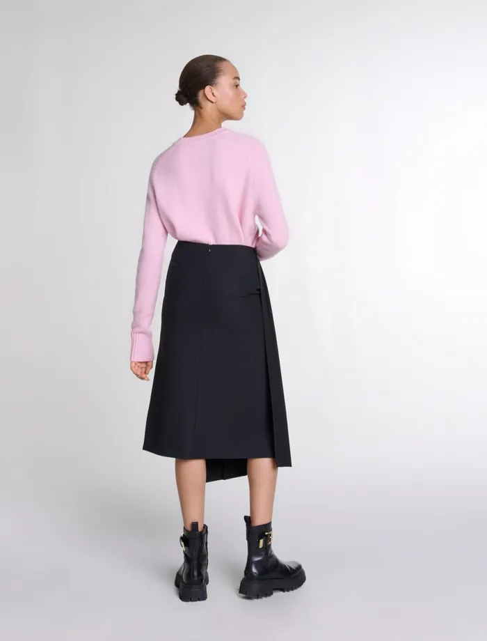 Skirts and Shorts Women Maje Asymmetrical Long Pleated Skirt Black