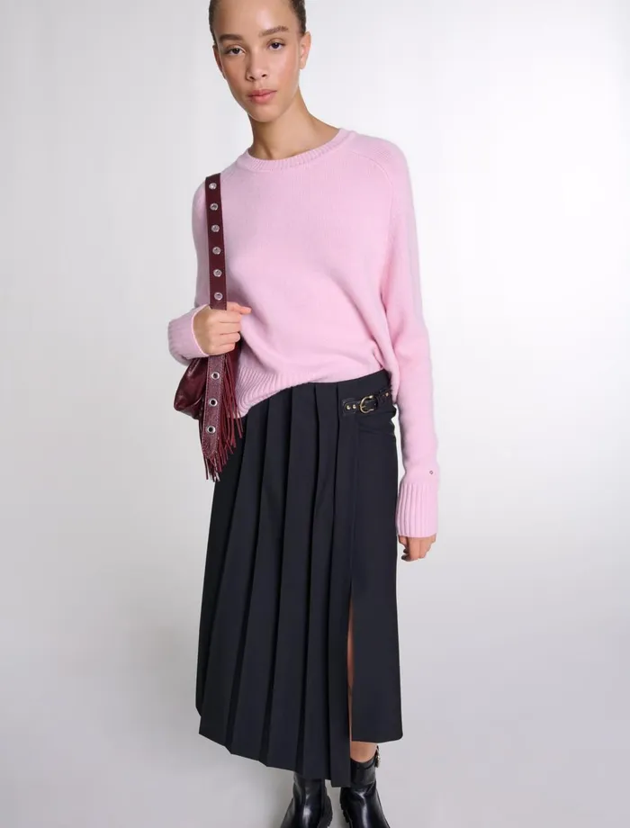 Skirts and Shorts Women Maje Asymmetrical Long Pleated Skirt Black