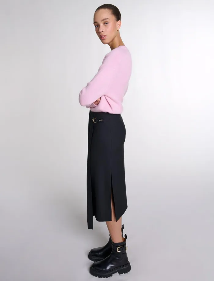 Skirts and Shorts Women Maje Asymmetrical Long Pleated Skirt Black