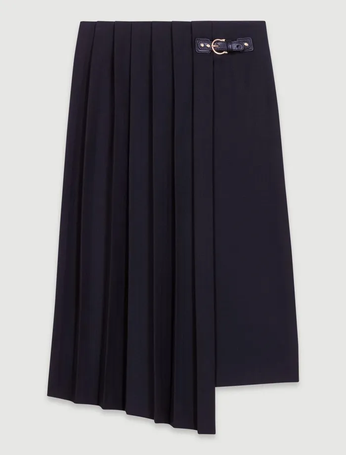 Skirts and Shorts Women Maje Asymmetrical Long Pleated Skirt Black
