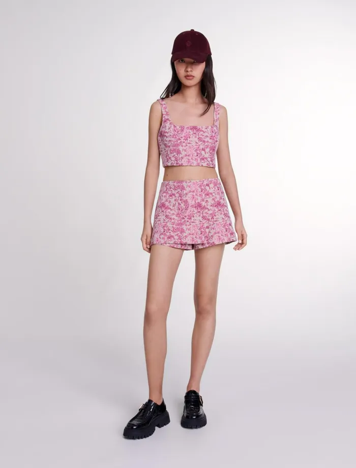 Skirts and Shorts Women Maje Layered Shorts Pink Jungle Canvas