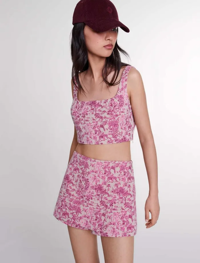 Skirts and Shorts Women Maje Layered Shorts Pink Jungle Canvas