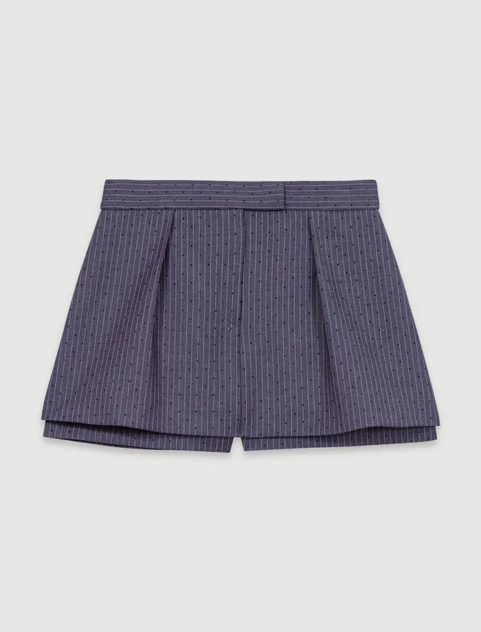 Skirts and Shorts Women Maje Rhinestone Layered Skort Gray Striped Tennis Rhinestone