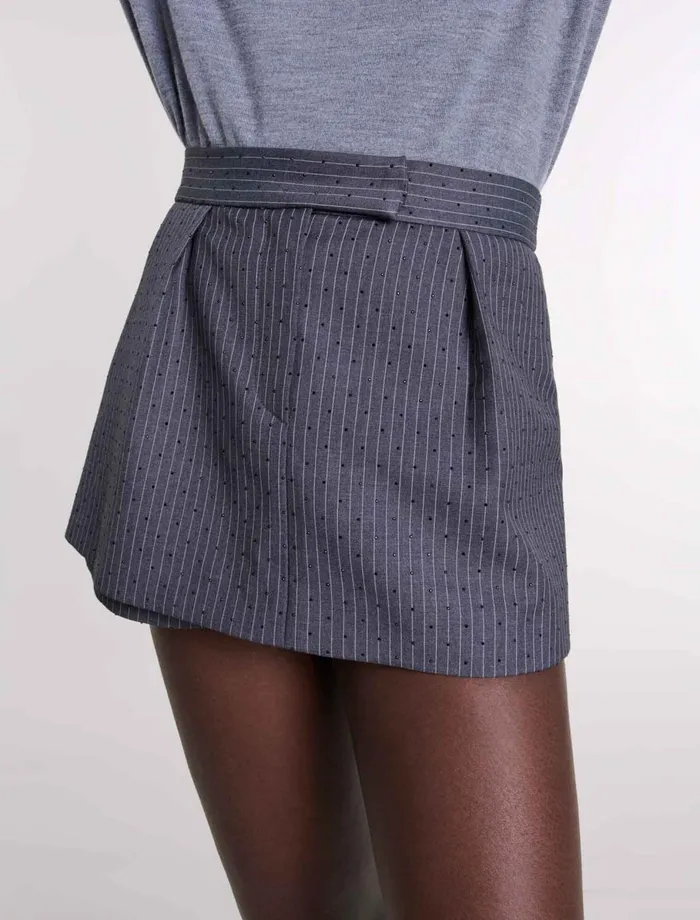 Skirts and Shorts Women Maje Rhinestone Layered Skort Gray Striped Tennis Rhinestone