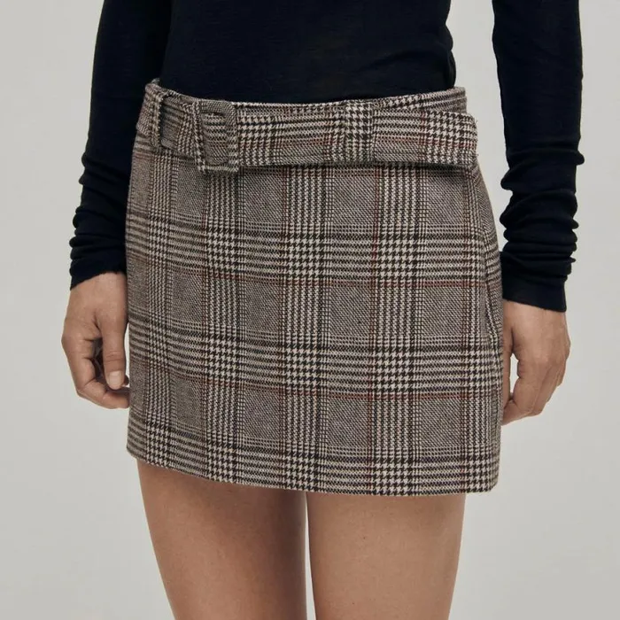 Skirts Women ALOHAS Shibuya Checks Brown Skirt