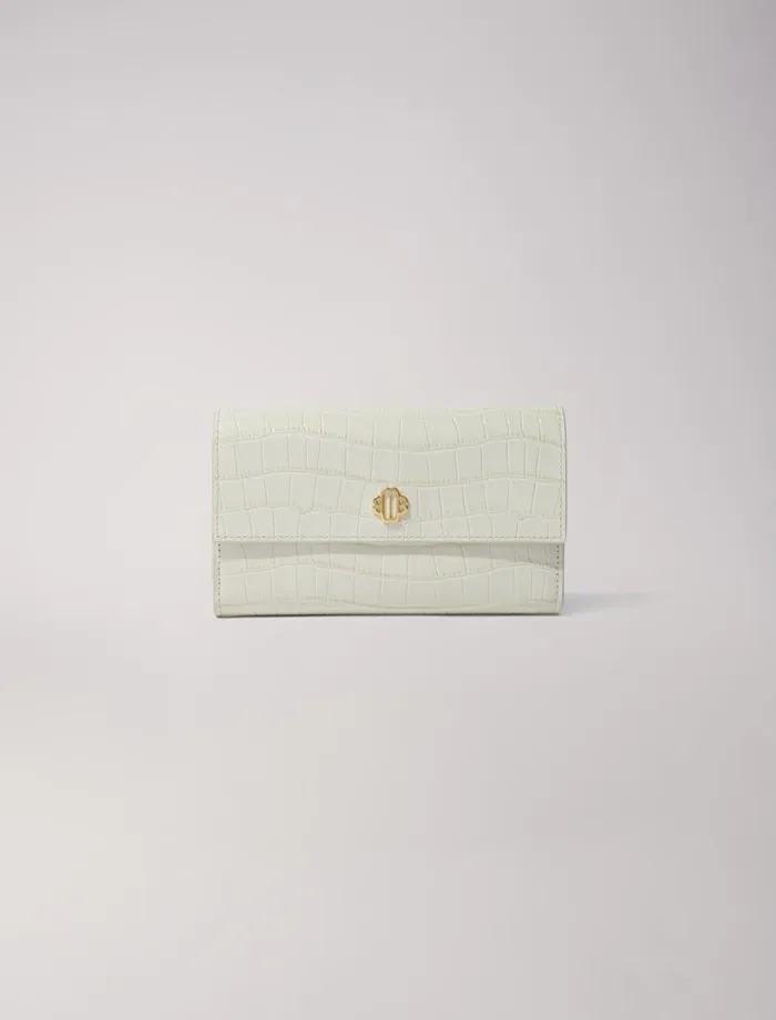 Small Leather Goods Women Maje CrocEffect Embossed Leather Bag Ecru Vanilla