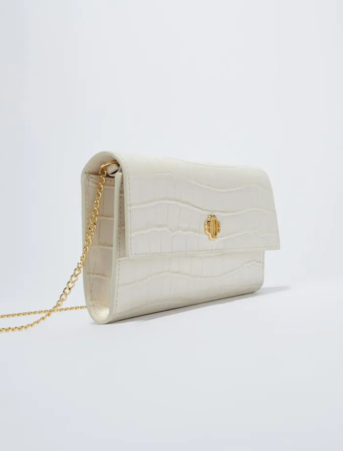 Small Leather Goods Women Maje CrocEffect Embossed Leather Bag Ecru Vanilla