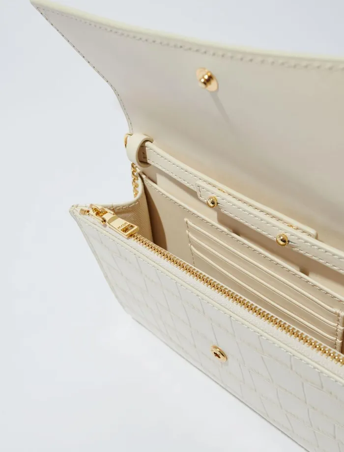 Small Leather Goods Women Maje CrocEffect Embossed Leather Bag Ecru Vanilla