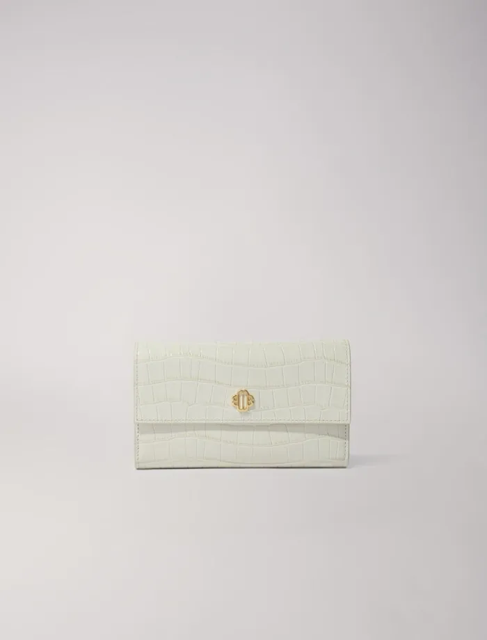 Small Leather Goods Women Maje CrocEffect Embossed Leather Bag Ecru Vanilla