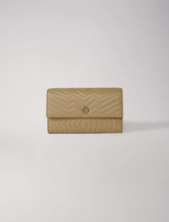 Small Leather Goods Women Maje Leather Wallet On Chain Beige
