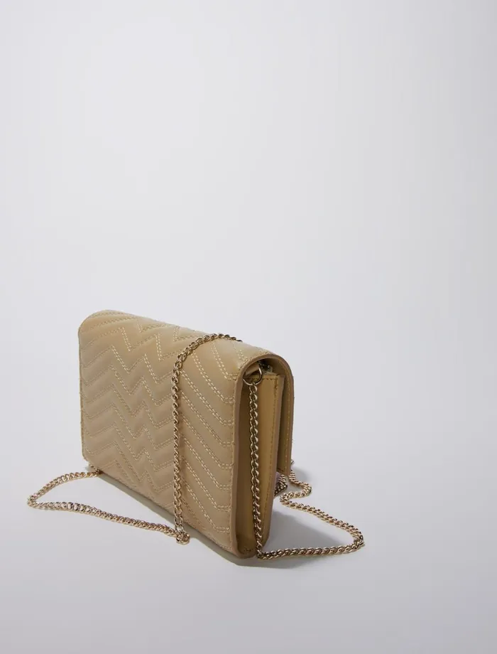 Small Leather Goods Women Maje Leather Wallet On Chain Beige