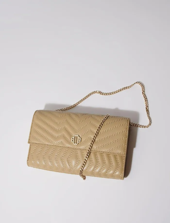 Small Leather Goods Women Maje Leather Wallet On Chain Beige