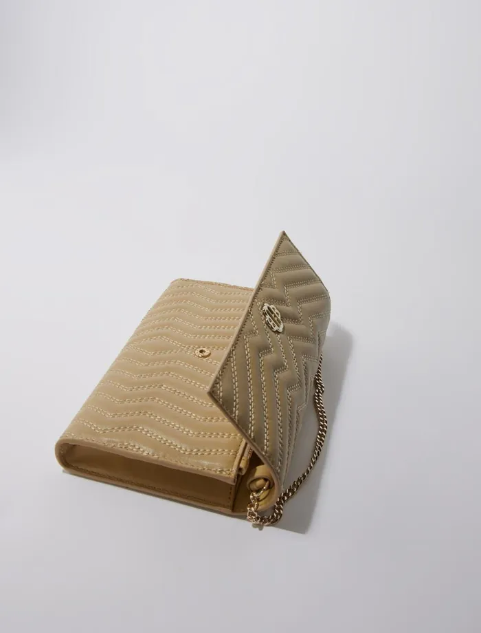Small Leather Goods Women Maje Leather Wallet On Chain Beige